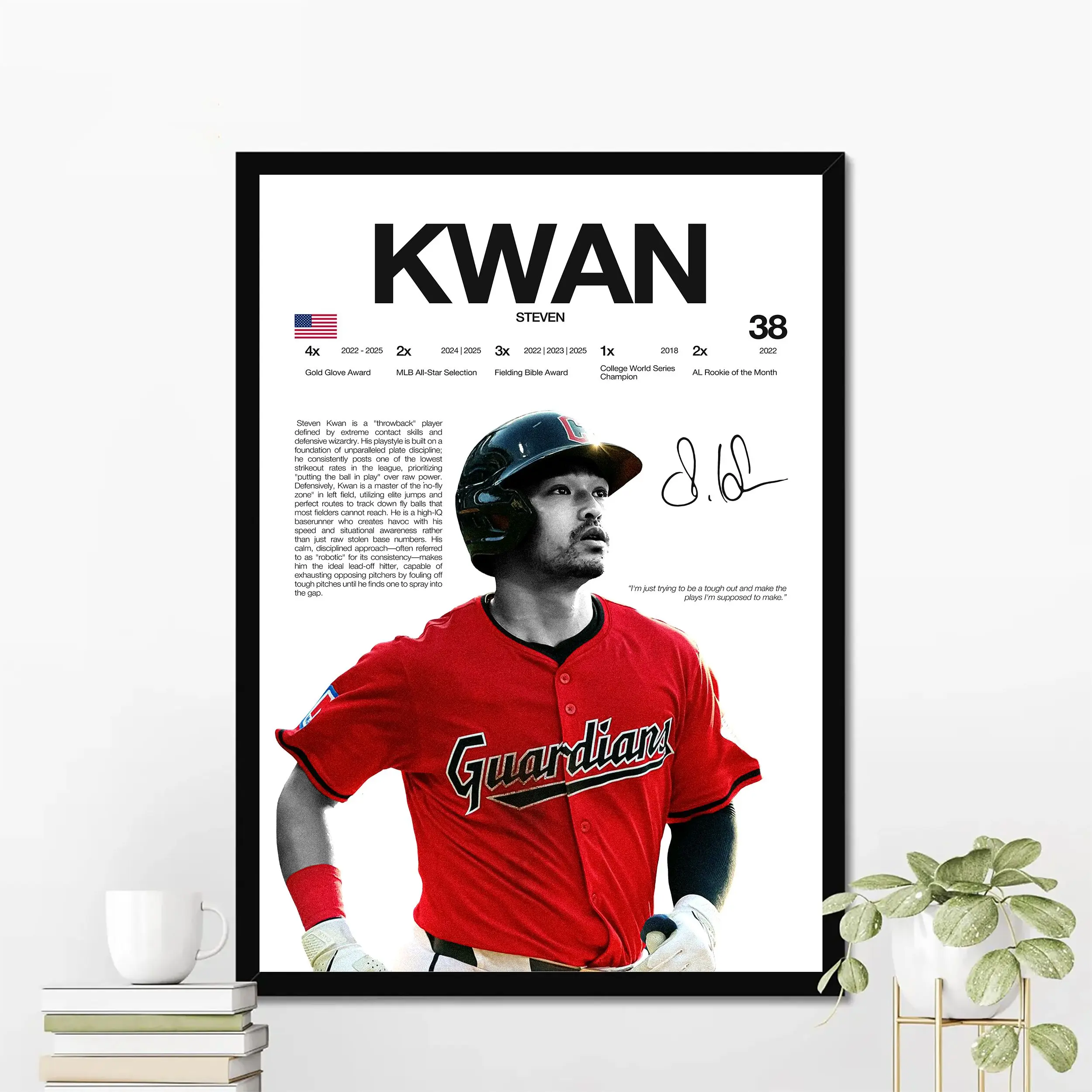 Steven Kwan Cleveland Baseball Poster | Hardline Series Wall Art | Aesthetic Game Day Decor | Sports Fan Gift