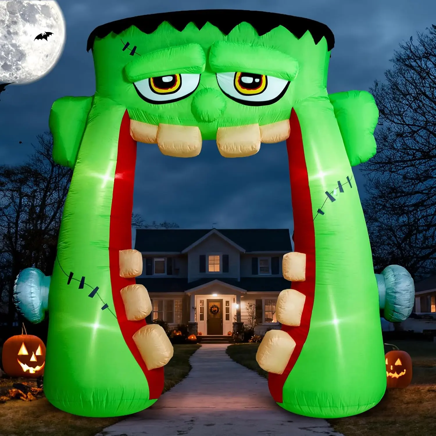 10FT 2026 Halloween Inflatables Frankenstein Archway Outdoor Decorations – Giant Monster Mouth Arch Blow Up Yard Decorations for Front Lawn Garden Decor