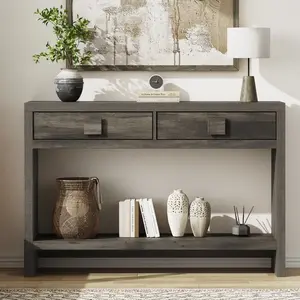 ONBRILL 47" Console Table with Drawers, Narrow Entryway Table with Open Storage Shelves, Mid Century Modern Hallway Accent Tables Behind Couch Table for Living Room【BlackFridayDeal】