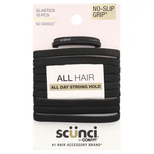 Scunci No-Slip Grip® Elastics, All Day Strong Hold, Black, 10 Pieces