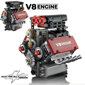 Super Car V8 Engine Building Block Set, Detailed Simulation Car Engine Model Display Piece, Multi-Link Realistic Design, Durable Abs Material, Model Car Kit