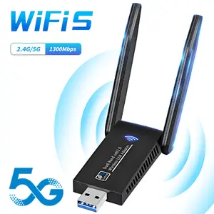 USB 3.0 Wireless Network Adapter, Plug-And-Play, Ac1300 WiFi 5 Dual Band, 2.4GHz & 5GHz, Wpa2 Encryption, Compatible with Windows/linux/macos