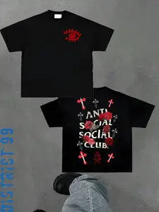 Unisex Loose Fit Round Neck Short Sleeve T-Shirt, Gothic Rose Graphic, Casual Streetwear All-Season Wear, Perfect for Parties and Commuting