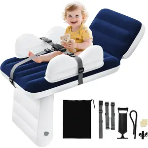 Inflatable Airplane Bed for Toddlers, Blow Up Travel Mattress for Kids with Fast Pump, Carry Bag, Cup Holder – Portable Seat Extender for Plane Car Train