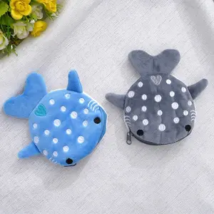 New Cartoon Shark Plush Coin Purse Cute Coin Holder with Keyring Data Cable Organiser Zippered Pouch Small Gift