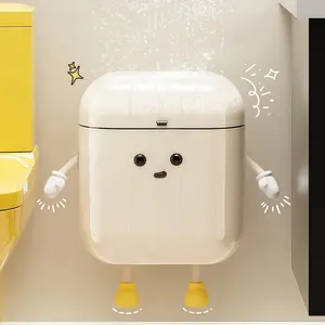 UFORU 12L Cartoon Design Hanging Trash Can with Hook, Plastic Hanging Trash Can with Lid, Wall Mounted Garbage Can for Bathroom, Office, RV