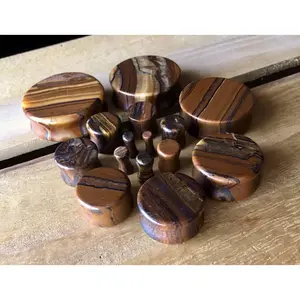 PAIR of Unique Tiger Iron Organic Stone Plugs - Gauges 8g (3mm) up to 1&1/2" (38mm)