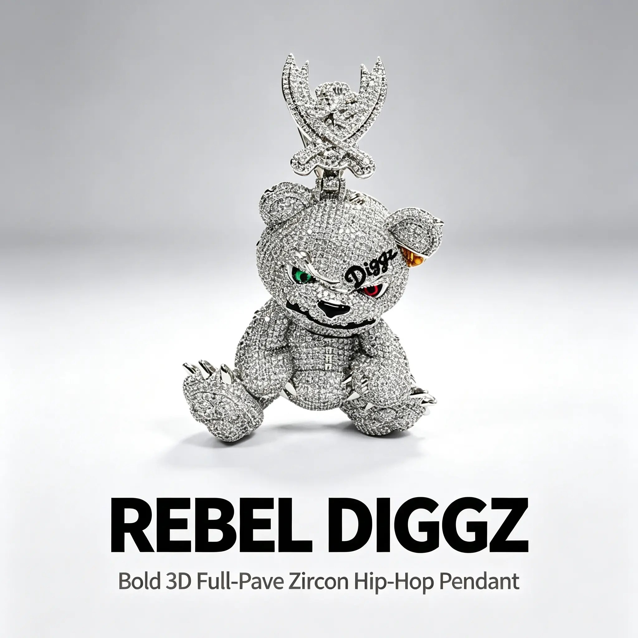 2–5 gangster vibe bear pendant high street fashion hip-hop Cuban quilted chain necklace, customizable with engraved letters/logos/patterns,  summer vibes, Hip-Hop Charms & Pendants, Chunky Pendant Chain Charms & Pendants men's jewelry