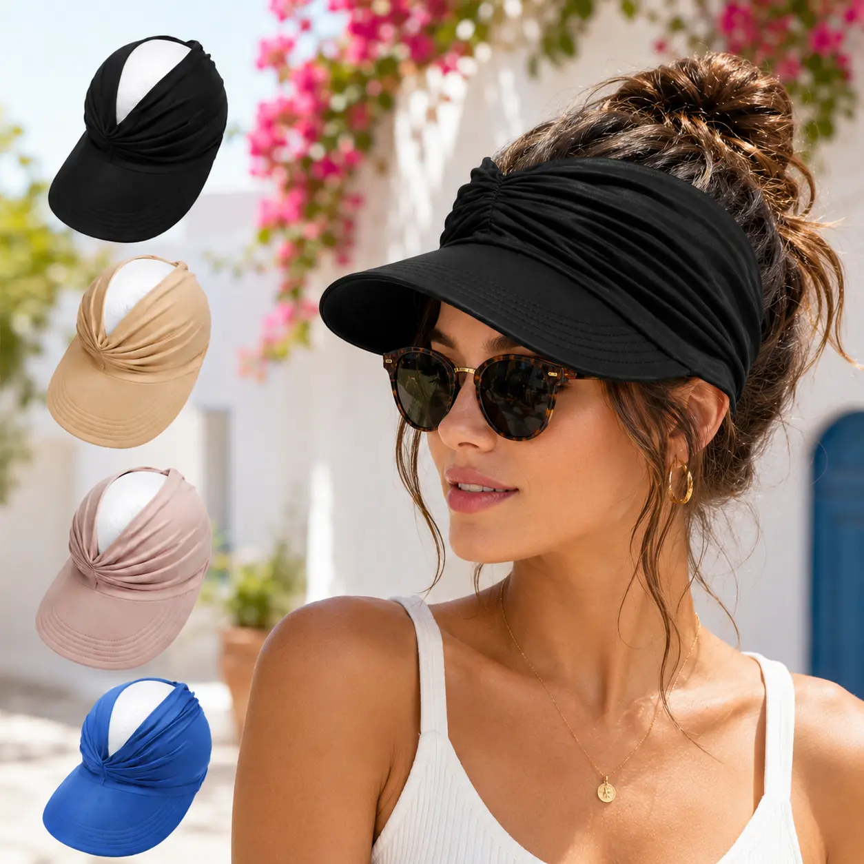 Summer Ponytail Sun Visor Hats for Women – Wide Brim UV Protection, Lightweight Packable Quick-Dry Breathable Design