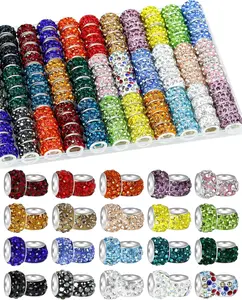 120PCS Rhinestone Large Hole Beads for Jewelry Making, 20 Rhinestone European Bead Bulk Spacer Beads for Beadable Pens, DIY Crafts
