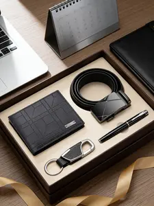 Men's Fashion Minimalist Business Casual Wallet Set, Durable Wallet, PU Leather Belt Keychain Pen, Perfect Gift for Boyfriend Husband Father, Men Gifts, Minimalist Wallets, Business Style Wallet