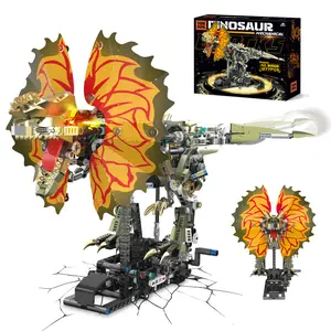 TOKMOC 1277 Pieces Mechanical Dilophosaurus Building Set,Steampunk Technic Dinosaur Building Model Kit with Manual Linkage & Light-up Eyes,Creative STEM Project Collectible Display for Aged 12 And Above