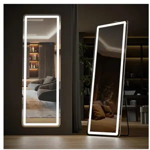 Full Length Mirror with LED Lights, 64"x21" Lighted Floor Standing Mirror with Stand Aluminium Decor