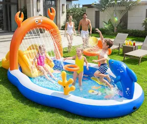 2026 Large Inflatable Play Center,Toddler Pool with Water Slide&Sprinkler,120"x70"x50"Inflatable Kiddie Pool with Slide,Backyard Kids Water Slide,Blow-Up Splash Pad for Toddlers