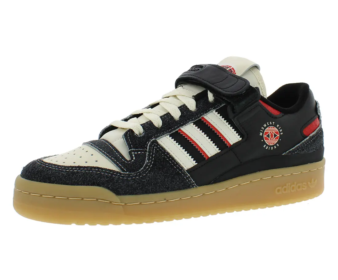 Adidas Forum 84 LO Midwest-Themed Boys' Sport Trainers, Junior Active Wear Footwear in Core Black/White/Red, Trainer Footwear, Super Lowpro Trainer