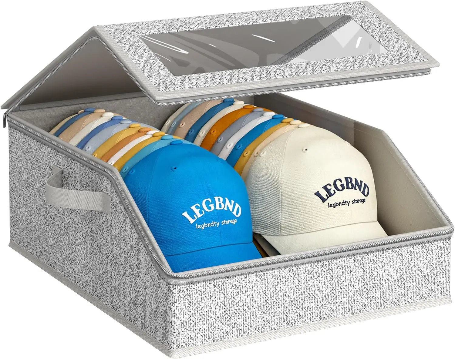 Sturdy Hat Storage for Baseball Caps, Holds up to 24 Caps Clear Hat Organizer for Closet, Bedroom, Wide Hat Box with Cardboard Grey