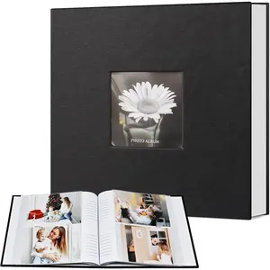 Popotop Photo Album 4x6 200 Photos with Writing Space, Leather Cover Album with Display Picture Window, Photo Book for Wedding Family Baby Gift
