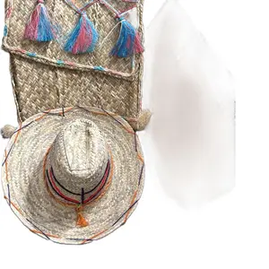 Cultural and Artistic Accessories - Handcrafted Straw Hat with Colorful Tassels and Stripes for Festive Outfits