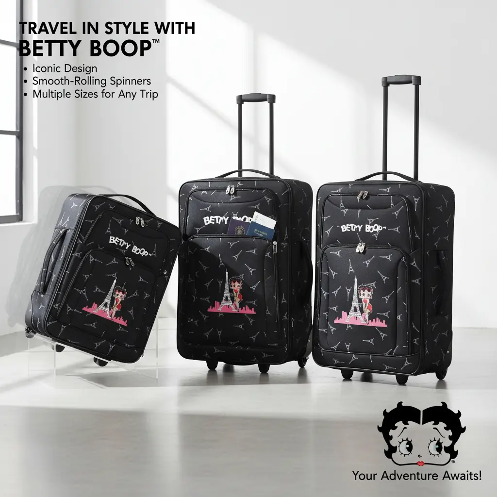 Betty Boop 3-Piece Expandable Softside Luggage Set with Wheels Betty Boop 3-Piece Expandable Softside Luggage Set with Wheels