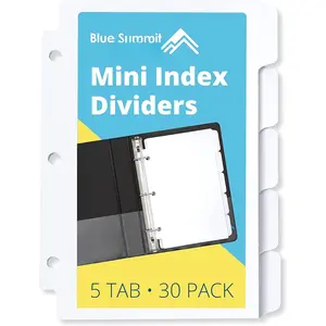 5 Tab Mini Tab Dividers, White, 5 Mini Binder Dividers with 3 Hole Punch, for Notebooks and 3 Ring Binders, 5.5 x 8.5 Inches, Heavy Duty Paper, Set of 6, 30 Dividers