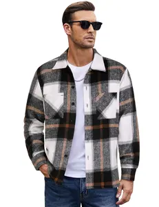 COOFANDY Men's Flannel Shirts Casual Button Down Plaid Shirt Jacket Long Sleeve Fleece Shacket with Pockets