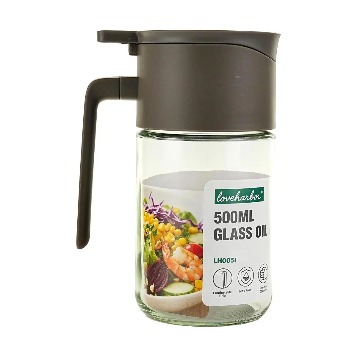 Love Harbor 500ml Glass Oil Dispenser Bottle - Leakproof Olive Oil Cruet for Kitchen Cooking, Seasoning, Vinegar, Soy Sauce