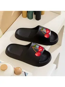1 Pair Of New Unisex Slippers, Sweet Cherry Design With Star Embellishments, Indoor/Outdoor Slippers, Holiday Gift Slippers, Women'S Home Slippers, Room Slippers, Birthday Gift Slippers, Casual Slippers, Summer EVA Slippers, Bathroom Slippers, Beach