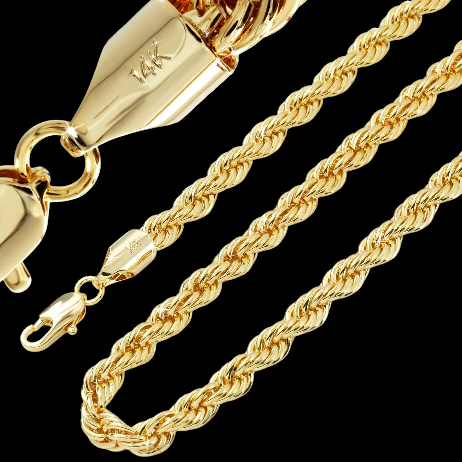 MaxBling81 14K Stamped Premium High-End Gold Plated Brass Rope Chain Necklace (3mm-10mm), Fashion Accessory, Unisex Statement Chain, Gold Jewelry, Gift for Adults, Gold Statement Chain