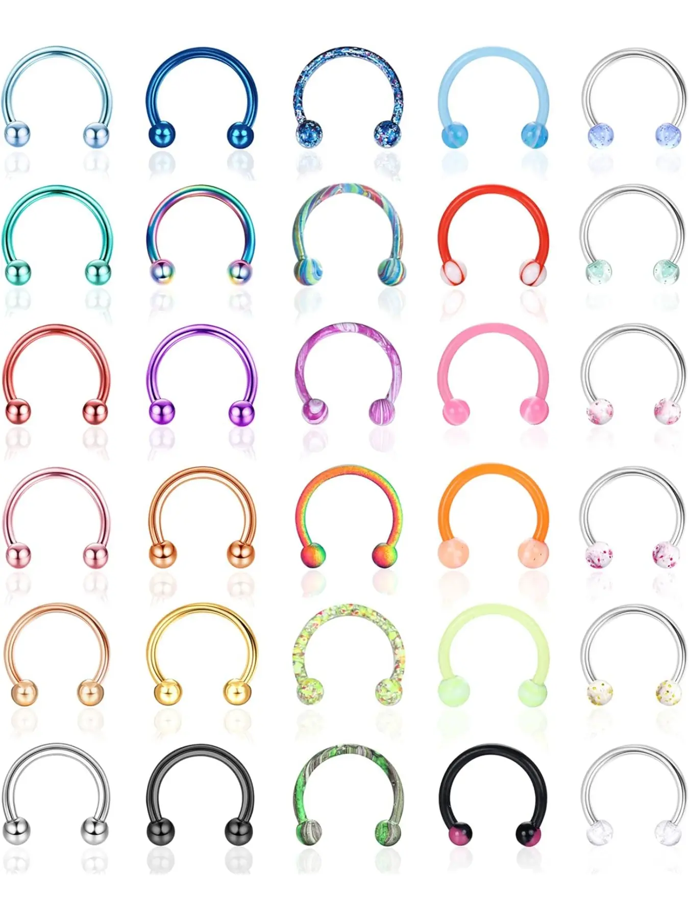 30Pcs 16G Horseshoe Septum Rings Stainless Steel Septum Nose Piercing Jewelry Eyebrow Lip Rings Hoop Cartilage Helix Pierced Ring Tragus Earring for Women Men Nose Rings Hoops 8MM 10MM Body Piercings Set
