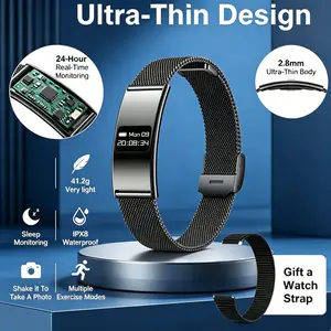 2026 new fashionable Wearable sports smart bracelet, 2.8mm ultra-thin curved design, lightweight, comfortable to wear, supports call notifications, sleep monitoring, 170+sports modes, step count function, fitness tracker watch, IPX8 waterproof, ideal gift