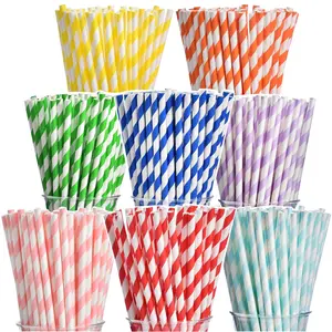 100 striped straws, red, gold, green, black, yellow, pink and white striped paper straws for parties, events, handicrafts, birthdays, baby and bride showers, Christmas decorations, Utensils, Drinking Straw