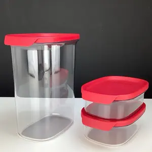 Home & Kitchen Ultra Clear Transparent Multi-Size Plastic Preserving Containers - Set of 3 with Red Lids, Ideal for Kitchen Utensil Storage & Organizing, Maintains Freshness