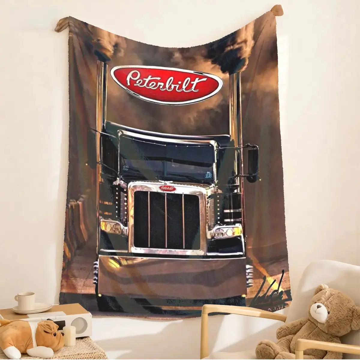 Vintage Peterbilt Truck Flannel Throw Blanket - Ultra Soft Cozy Fleece Large Lightweight Blankets for Bed Couch Sofa. Best Warm Classic Semi Truck Decor Gifts for Men Dad Husband Office Camping Travel Vintage Trucker Room Aesthetic Gifts Fall 2026!!!