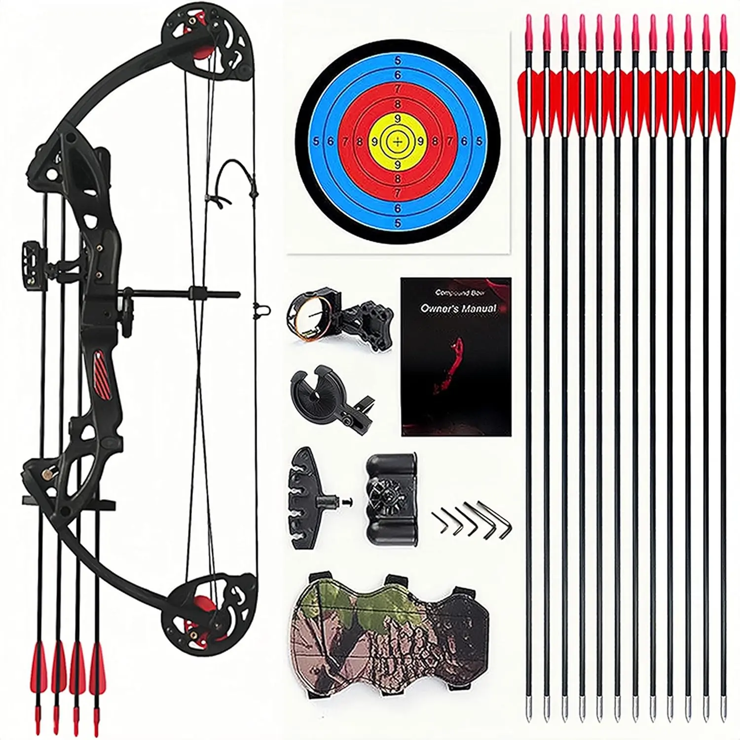 Compound Bow and Archery Sets - Right Hand Archery Compound Bows 15-29 lbs Draw Weight Adjustable for Youth and Beginners，Hunting Bow Kit for Beginner