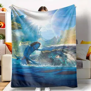 Fantasy Ocean World Flannel Blanket Blue Creature and Whale Scenic Print Design Ultra Soft Warm Lightweight Cozy Home Décor Throw Perfect for Sofa Bedroom Living Room Office Travel Gift tiktokshopspringglowup
