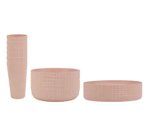 18-Piece Eco-Friendly Recycled Plastic Dinnerware Set, Pink Cutlery Tableware