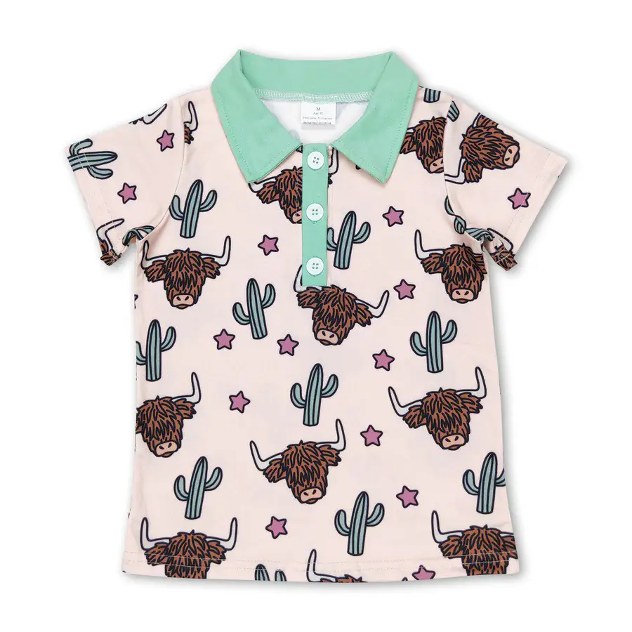 Boys' Western Polo Shirt with Cowboy Rodeo Graphic Print, Comfortable Short Sleeve Casual Top for Kids, Graphic Printed Shirt