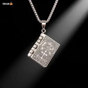 The Holy Bible Flipbook Necklace Faithful Pendant with Engraved Lord's Prayer Christian Catholic Orthodox Religious Jewelry in Durable Stainless Steel for Daily Wear or Special Occasions