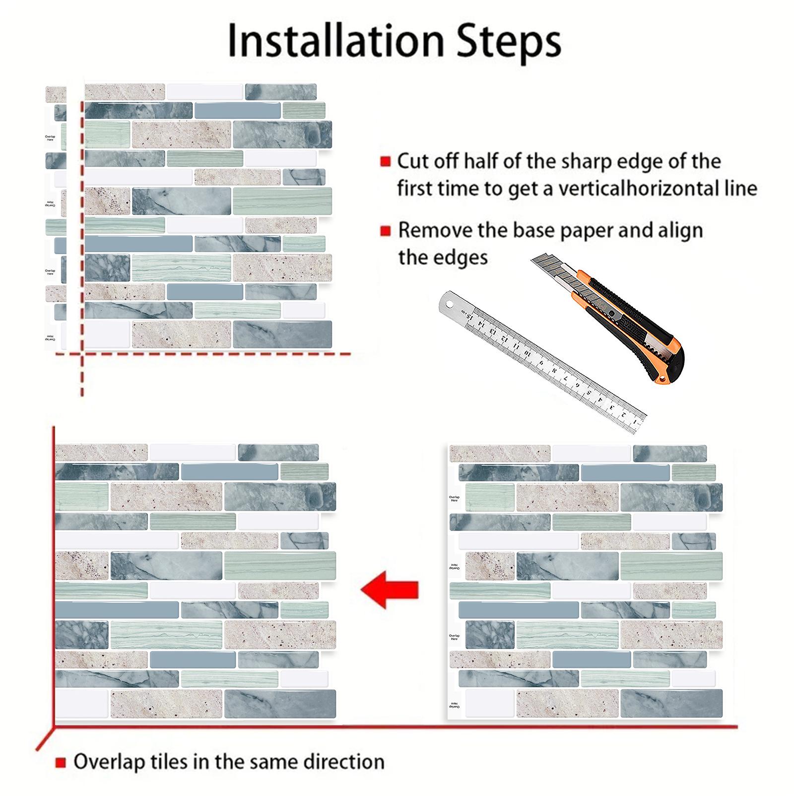 DEWOO Self-Adhesive Tile Decals — Decorate and Protect Your Backsplash | Grid Design | Elevate Your Space | Rental-Friendly Wall Decor ，KitchenMakeover，DIYProject（Pack of 10）