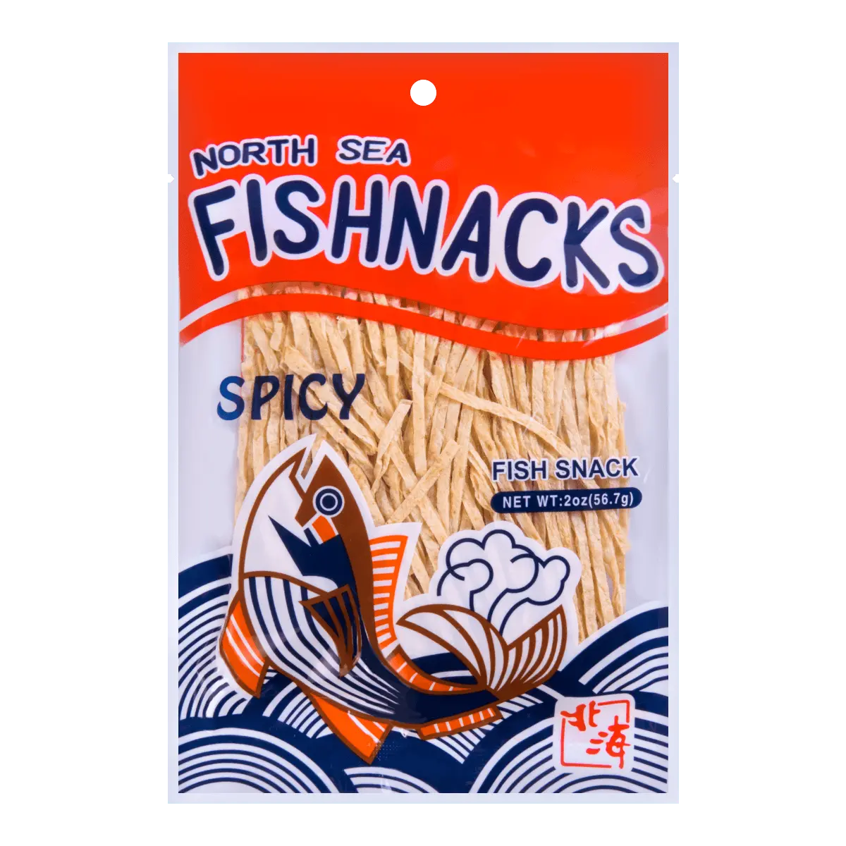 NORTH SEA Spicy Cod Fish Jerky Snacks, 56.7g - Savory & Chewy Seafood Treat