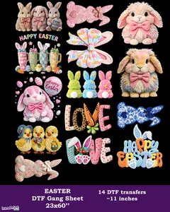 Easter Bunny DTF Gang Sheet 14 Ready To Press Transfers 23x60. Same Next Day Shipping