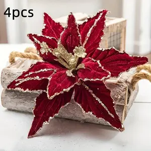 Valentine's Day Home Decor Essential, & Velvet Christmas Poinsettia (26cm), Shimmering, Match Your Love Atmosphere, Home Ornament