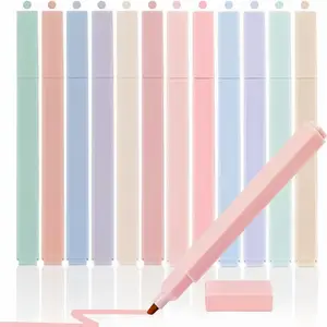 Pastel Morandi Square Coloring Highlighter Markers, 12/24pcs Aesthetic Chisel Tip, No Bleed & No Smear, Ideal for Journaling, School & Office Stationery Supplies
