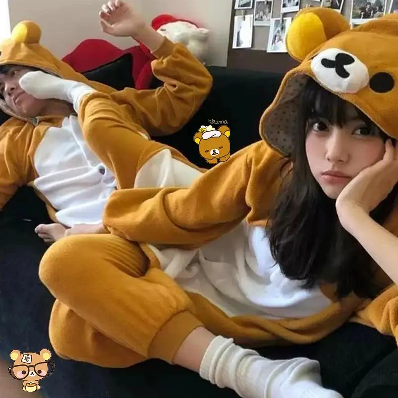 Rilakkuma Anime Onesie Pajamas Japanese Cute Cartoon Character Kigurumi Adult Kawaii Peripheral Pajamas Gift Couple Outfits