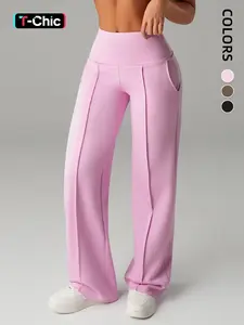 Women's High-Waisted Loose Fit Side Pocket Pants, Casual Elastic Waist Sporty Yoga Pants for All Seasons