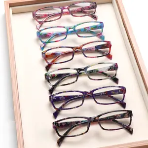 6-Piece Set Of Retro Blue Light-Blocking Reading Glasses, Rectangular Frames, Perfect For Women, Printed Design, Stylish Accessory, Spring Hinges, Durable Lenses, Exudes Charm, Ideal For Everyday Wear