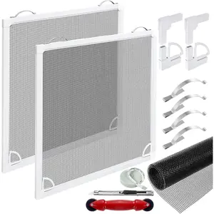 2 Packs 48inX48in Window Screen Frame Kit Fiberglass Window Screen Replacement Kit Includes Full Set of Tools Suitable for Window Framed Mesh Replacement for Home Patio
