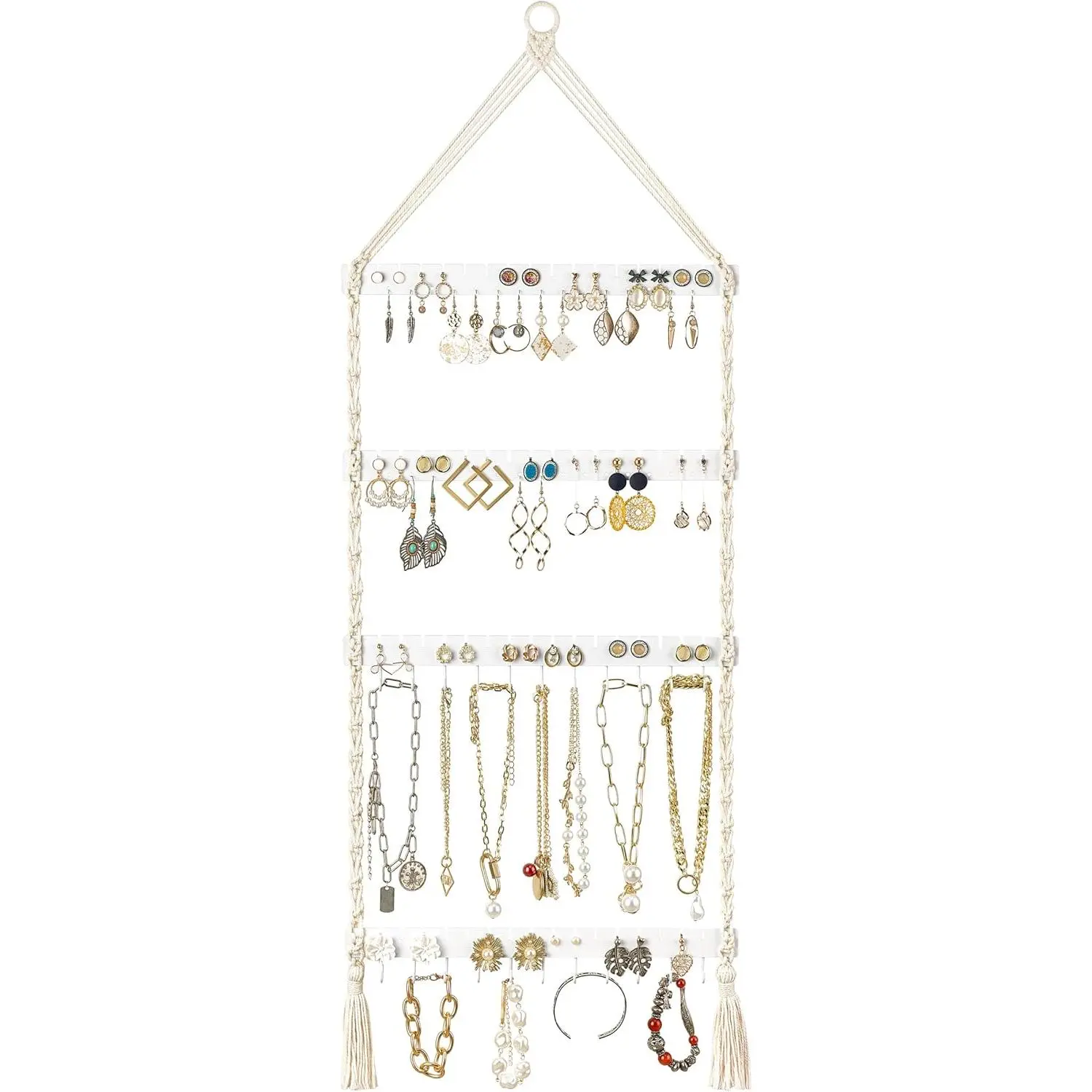 Hanging  Organizer Macrame Necklace Holder Wall Mounted  Hanger Earring Holder Organizer Boho Decor Over Door  Display Necklace Rack for Necklaces Bracelets Earrings