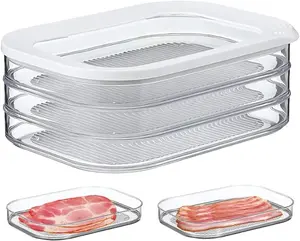 Food Storage Box with Lid Set of 3 | Ideal for Cold Cuts, Cheese, and More | Stackable design | Transparent Framed Lid | Containers Kitchen Utensils