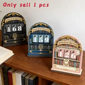 Vintage Style Wooden Reading Tracker Set, Figurine, Track Up to 999 Books Per Year, Ideal for Reading Challenge Tracking, Bookshelf Decor, Decorative Home Ornament